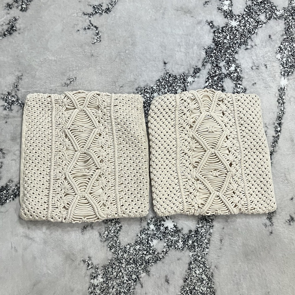 Macrame Pillow Covers Set of 2 Ivory Boho Crochet Decorative Throw Pillow Cases